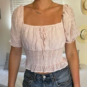 Baby Pink semi sheer with lil flowers puff sleeve top!
